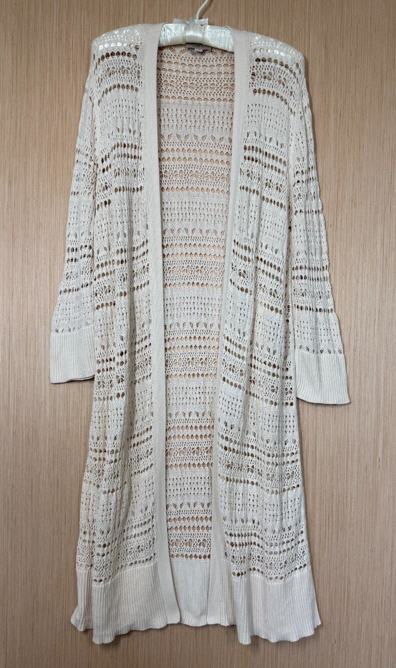 Loft Long 100% Cotton Pointelle Knit Cardigan Womens Size XL Boho Layering